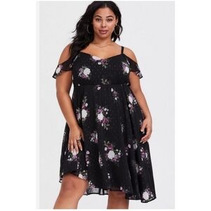 Torrid Chiffon Black Floral  Skater Dress